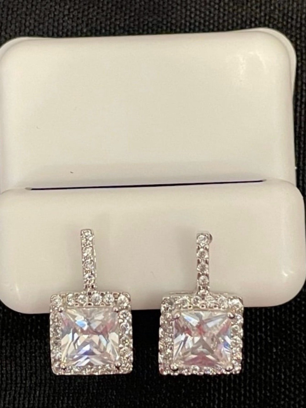 2ct 925 Sterling Silver princess cut Moissanite dangle earrings with halo